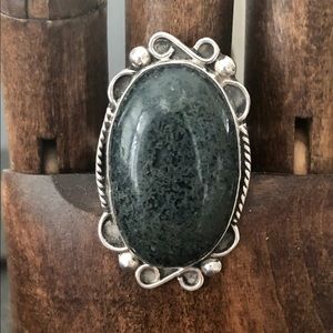 Sterling silver and green agate stone ring